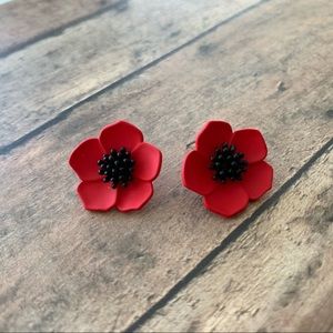 New Red Poppy Flower Earrings